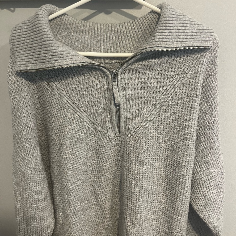 aerie Light Gray Half-Zip Waffle Knit Pullover